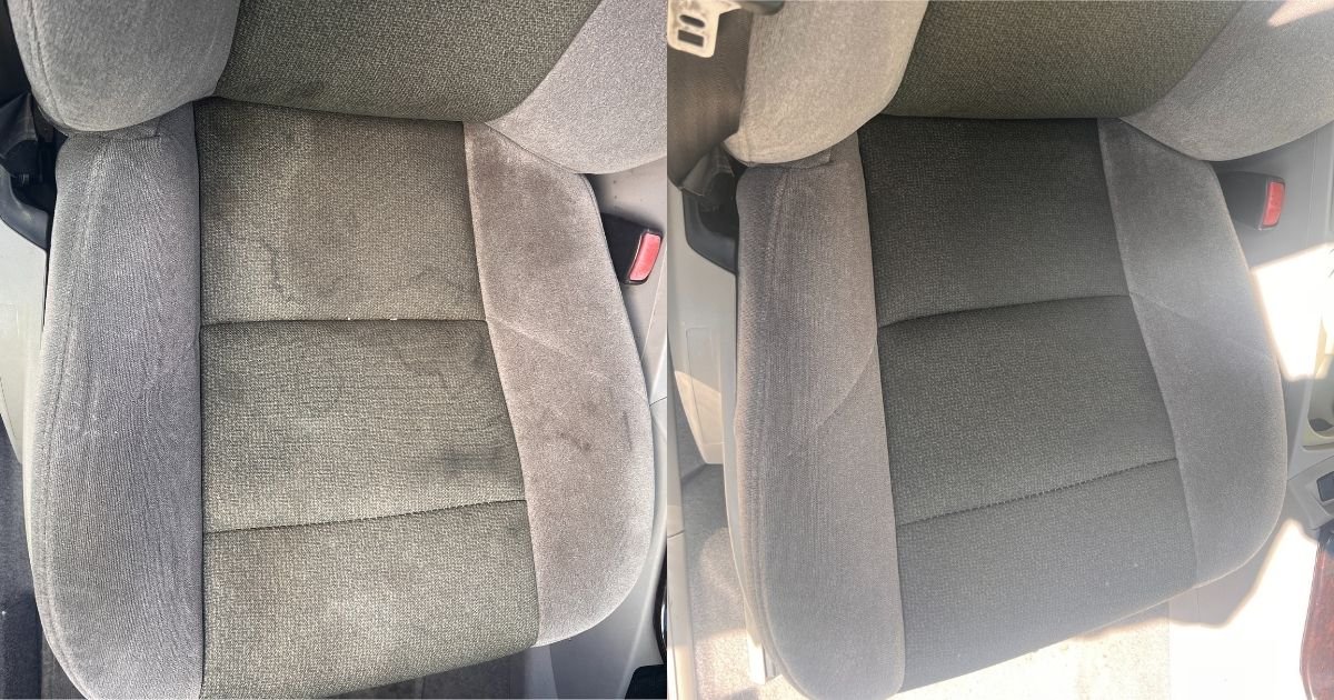 Before and after mobile car seat shampoo and cleaning by Cleaner Bros Detailing