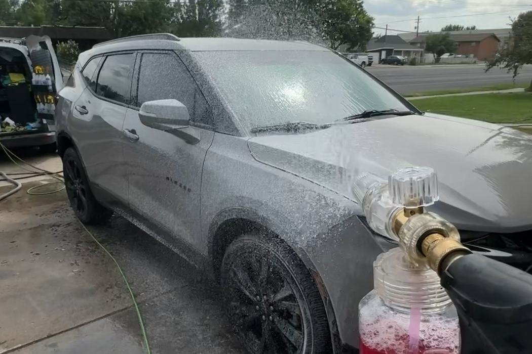 Foam wash on a Chevy Blazer during an exterior detail in Santaquin